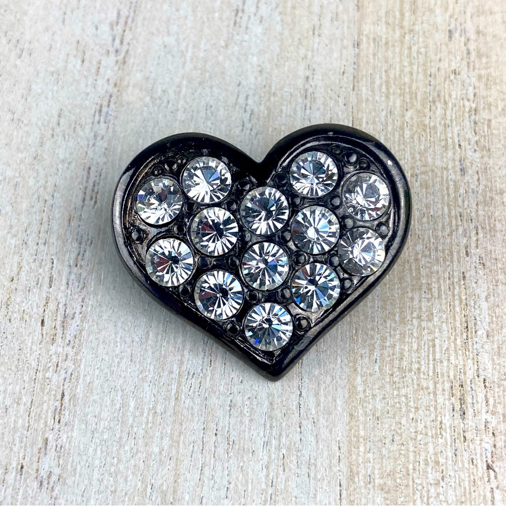 Y2K rhinestone heart brooch gun metal tone Valentine’s Day